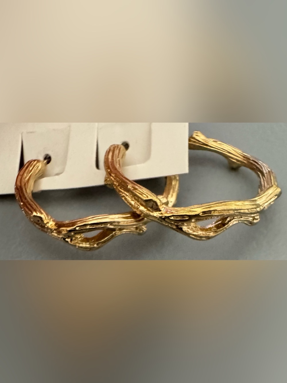 Gold Textured Branch Hoop Earrings - Women Jewelry